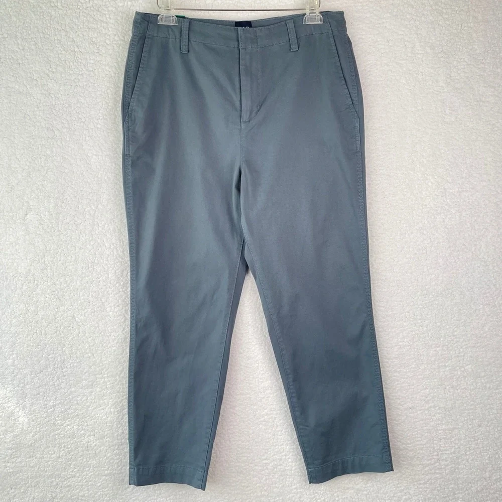 Gap Slim Ankle‎ Pant Blue Gray Cotton Stretch Chino Trousers Womens 12 NEW